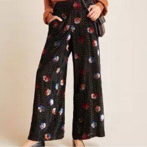 Anthropologie Eva Franco Pasquette Velvet Floral‎ Metallic Wide Leg Pant slack 2